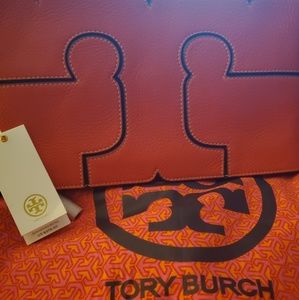 Orange with blue trim Tory Burch bag with strap